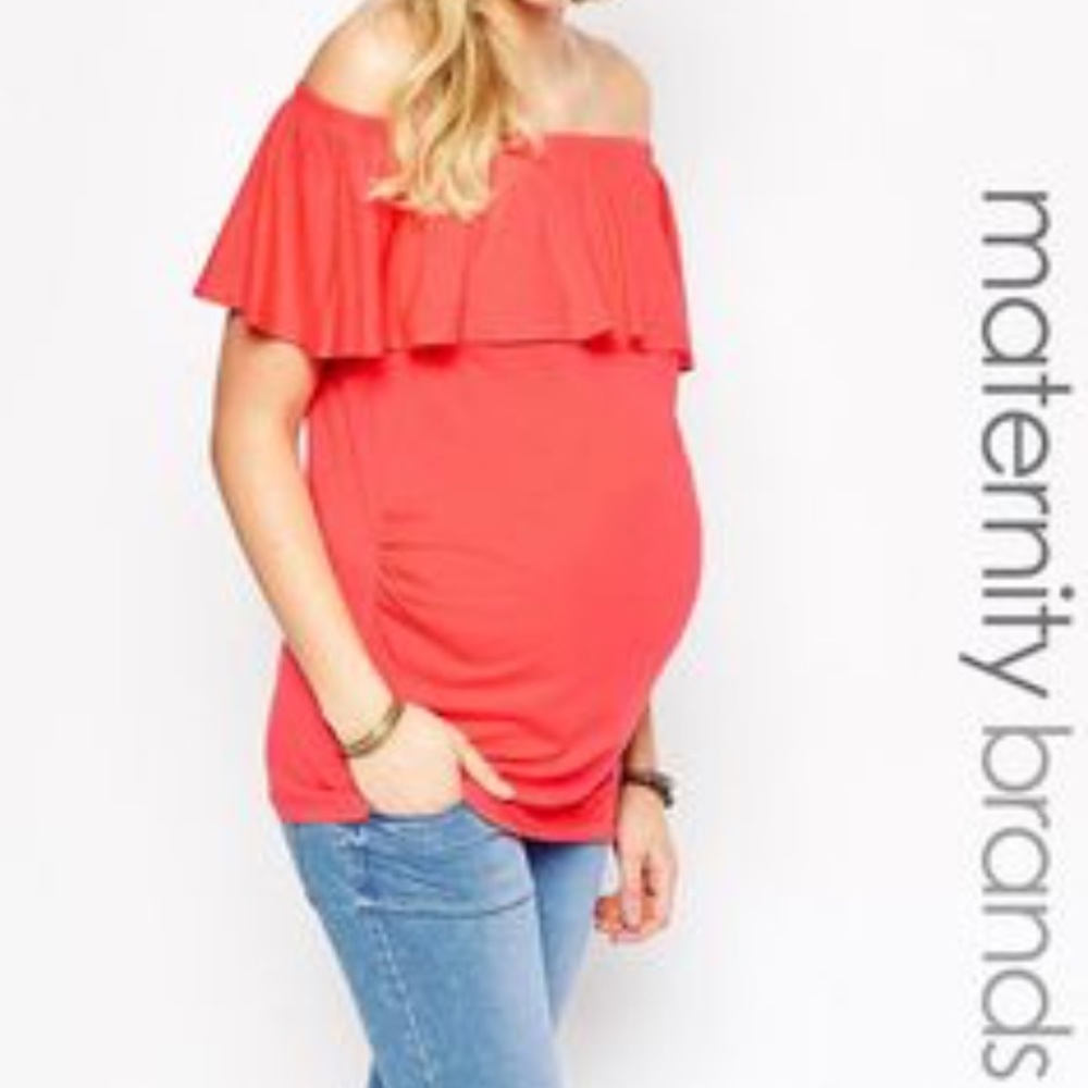 ASOS Maternity Coral Off The Shoulder Top, Small
